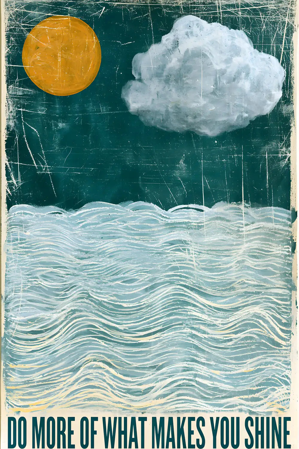 Deep Sea Whimsy — whimsical_poster_sun_cloud_soft_waves_deep_green_background_c_568eea16-39a9-4d36-a555-1669377d23d9_3_risultato_risultato